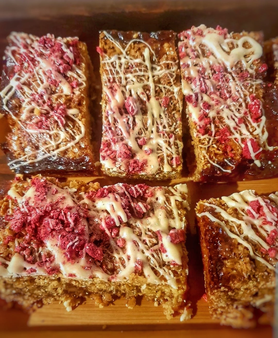 Raspberry and White Chocolate Flapjack (GF, Vegan)